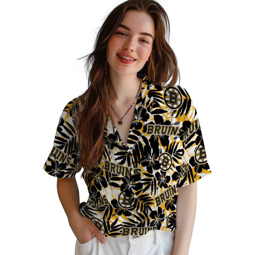 Boston Bruins Hawaiian Shirt - Hibiscus Overlay – Moonbestprint