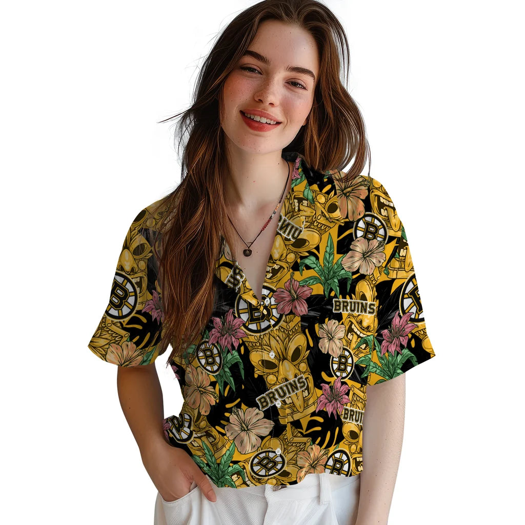 Boston Bruins Hawaiian Shirt - Hibiscus Tiki Jungle – Moonbestprint