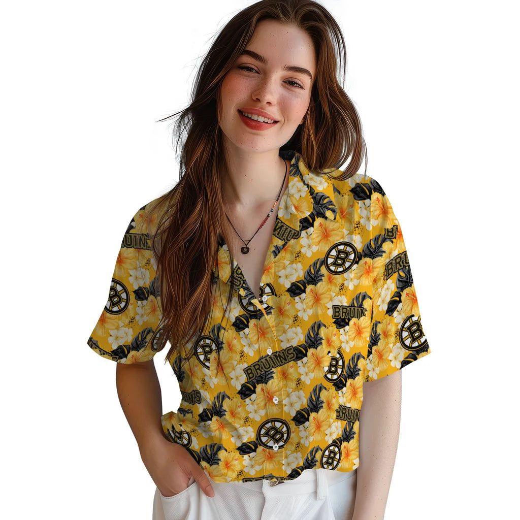 Boston Bruins Hawaiian Shirt - Hibiscus Tropics – Moonbestprint