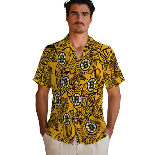 Boston Bruins Hawaiian Shirt - Leaf Outline | Moonbestprint