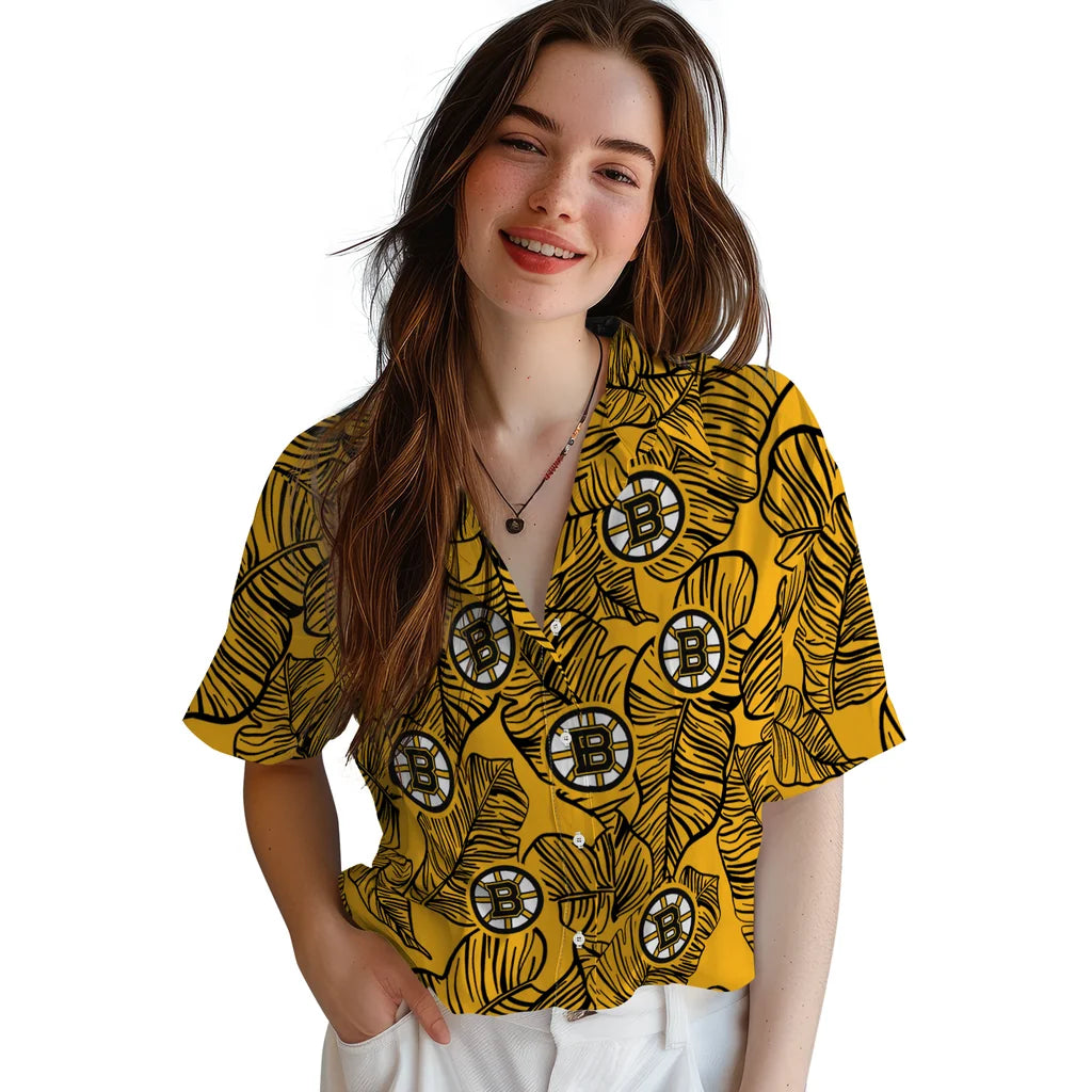 Boston Bruins Hawaiian Shirt - Leaf Outline – Moonbestprint
