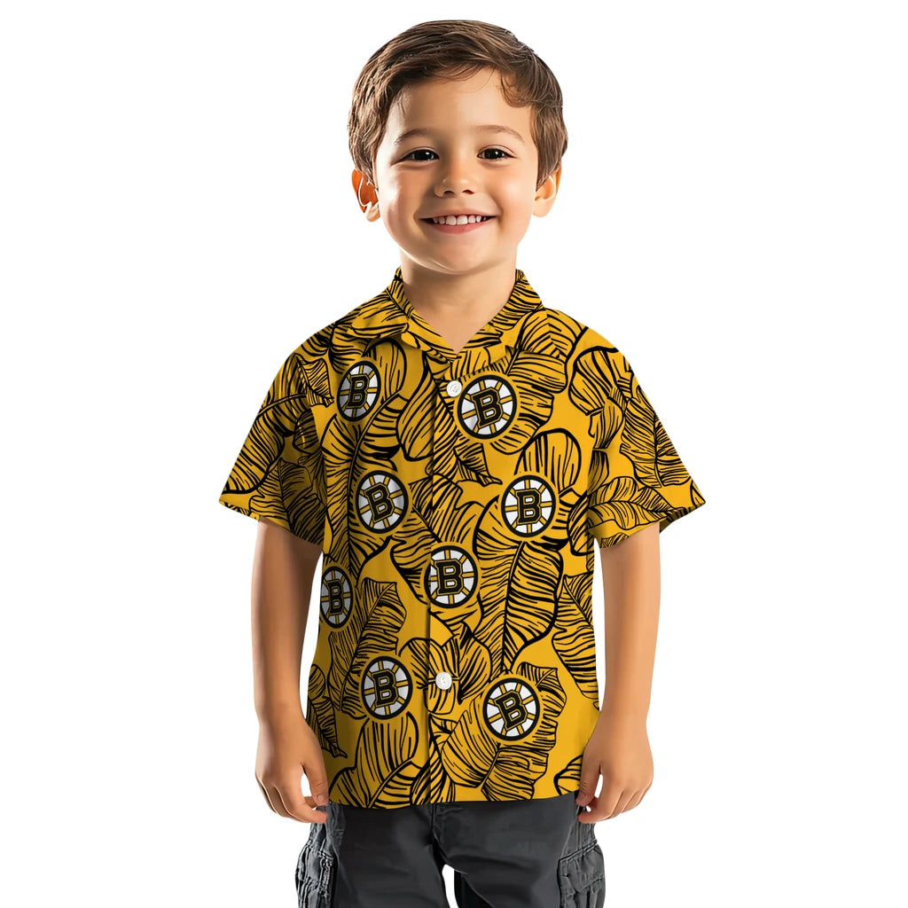 Boston Bruins Hawaiian Shirt - Leaf Outline - Moonbestprint