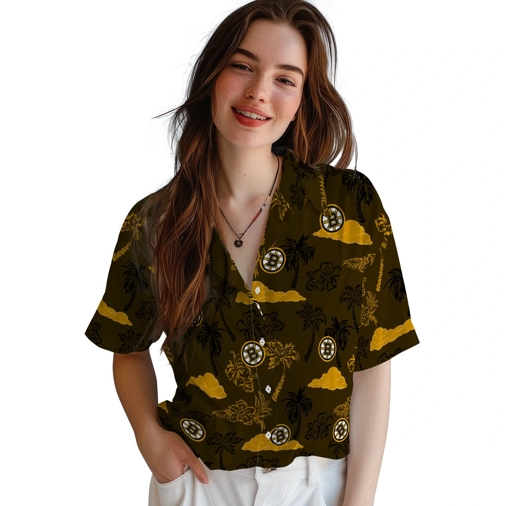 Boston Bruins Hawaiian Shirt - Palm And Clouds – Moonbestprint