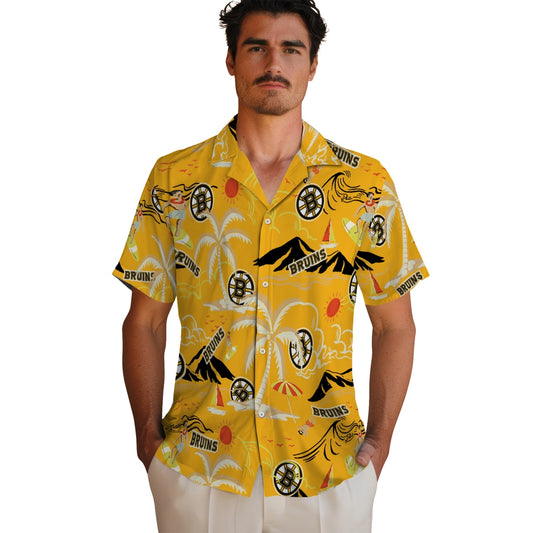 Boston Bruins Hawaiian Shirt - Palm Tree Island - Moonbestprint