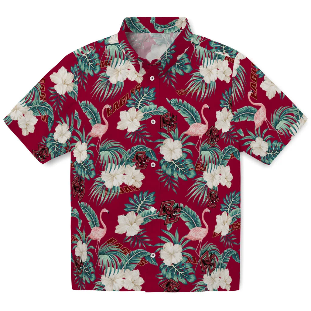 Boston College Eagles Hawaiian Shirt - Flamingo and Hibiscus | Moonbestprint