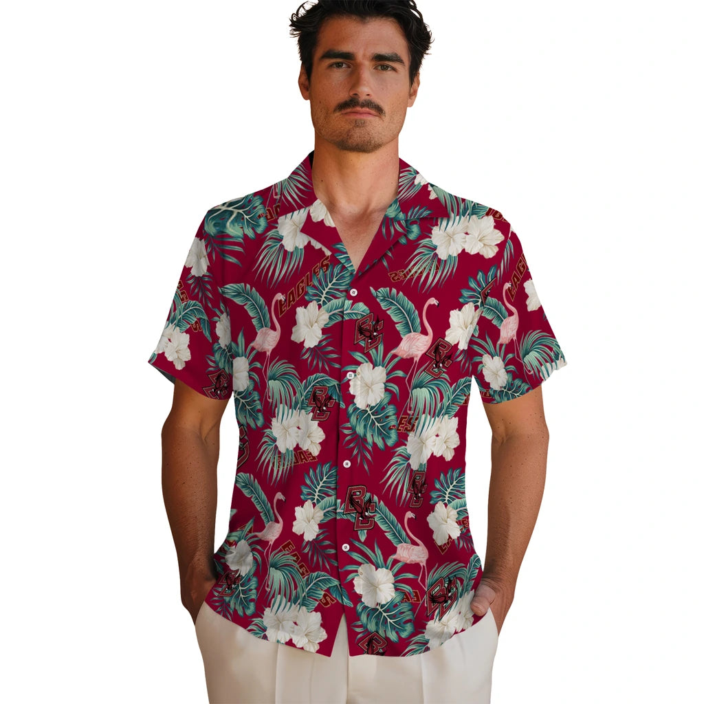 Boston College Eagles Hawaiian Shirt - Flamingo and Hibiscus | Moonbestprint