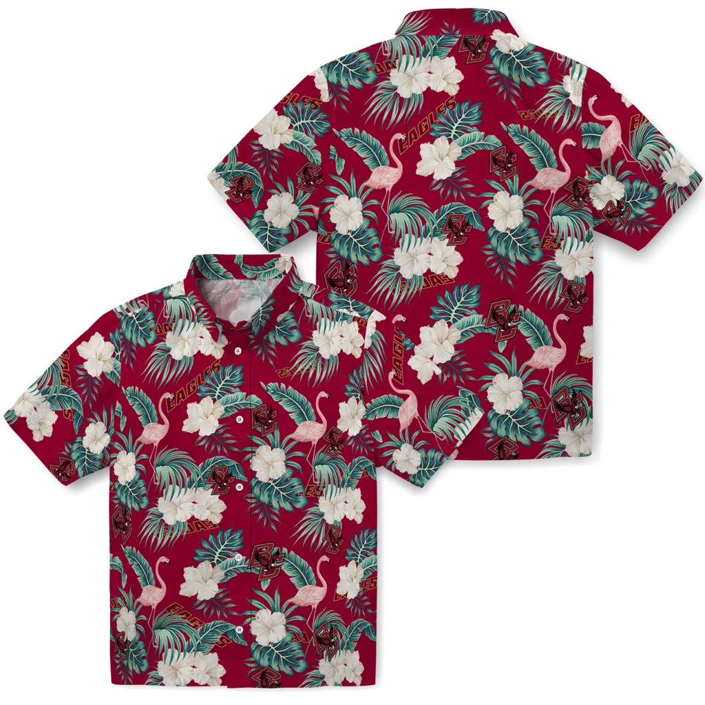 Boston College Eagles Hawaiian Shirt - Flamingo and Hibiscus | Moonbestprint