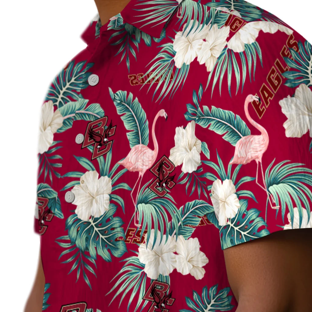 Boston College Eagles Hawaiian Shirt - Flamingo and Hibiscus | Moonbestprint