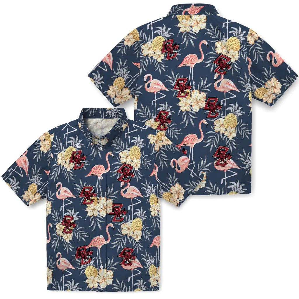Boston College Eagles Hawaiian Shirt - Flamingo Hibiscus | Moonbestprint
