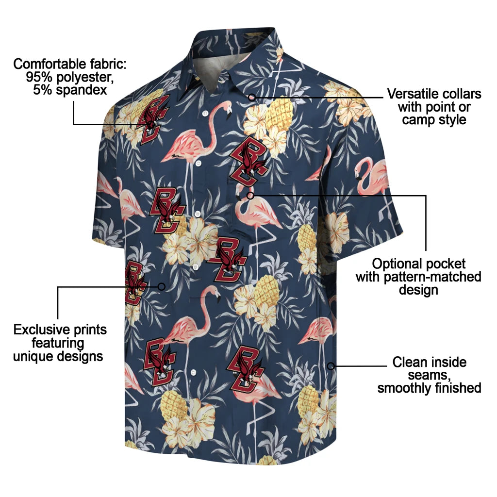 Boston College Eagles Hawaiian Shirt - Flamingo Hibiscus | Moonbestprint