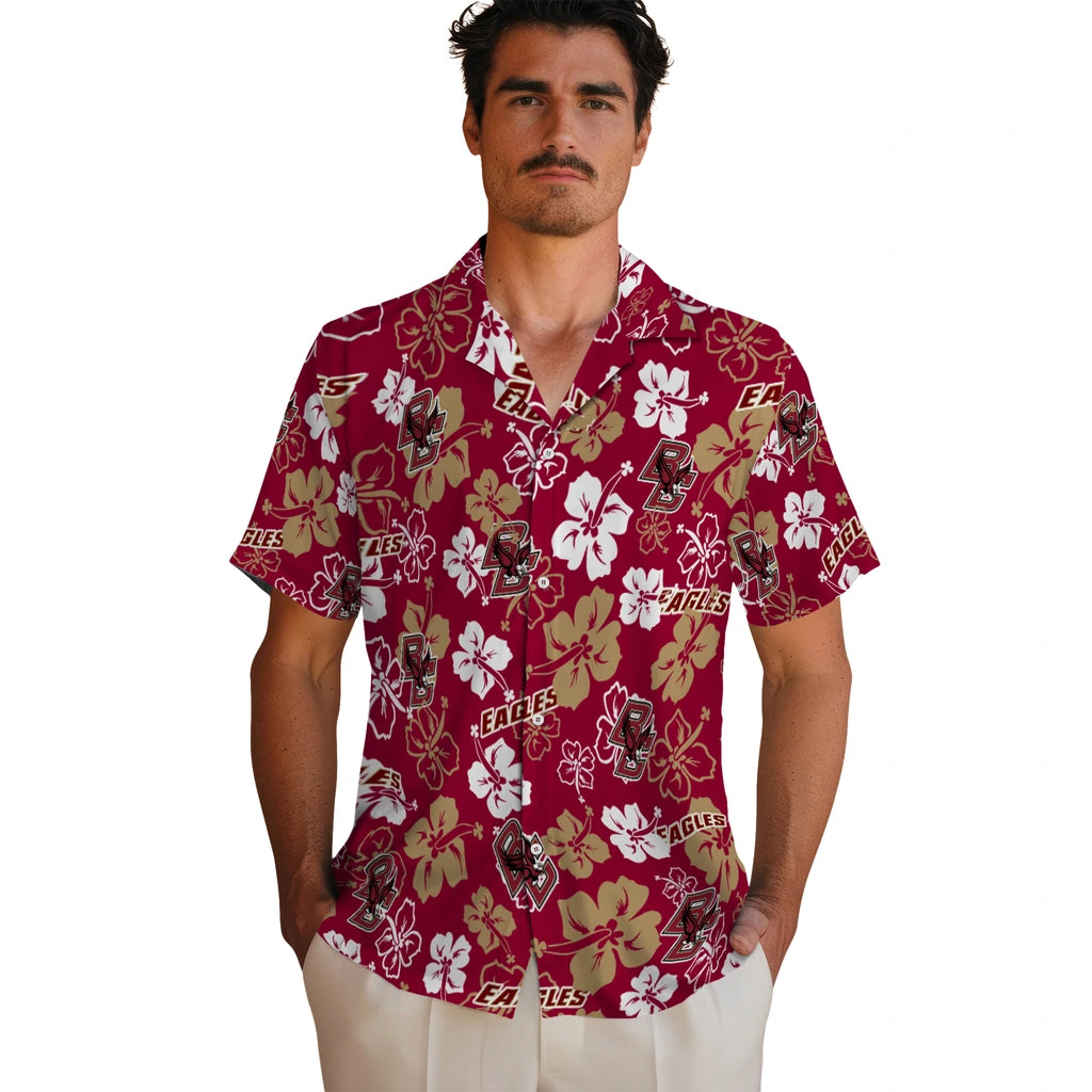 Boston College Eagles Hawaiian Shirt - Hibiscus Flower Design | Moonbestprint