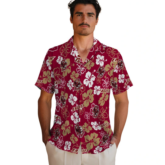 Boston College Eagles Hawaiian Shirt - Hibiscus Flower Design | Moonbestprint
