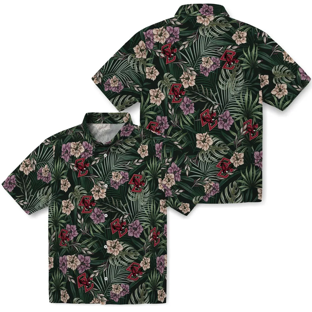 Boston College Eagles Hawaiian Shirt - Hibiscus Leaves Pattern | Moonbestprint