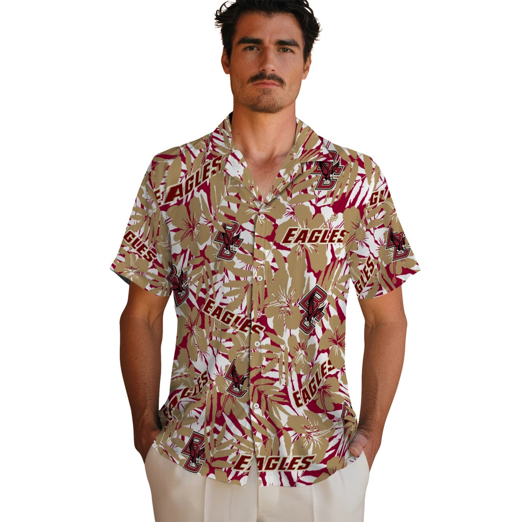 Boston College Eagles Hawaiian Shirt - Hibiscus Overlay | Moonbestprint