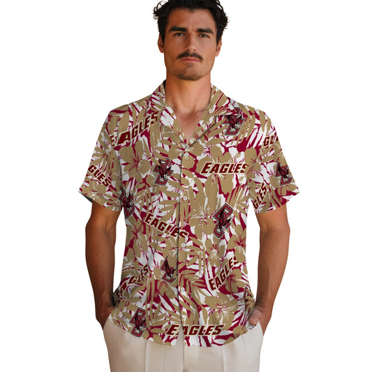 Boston College Eagles Hawaiian Shirt - Hibiscus Overlay | Moonbestprint