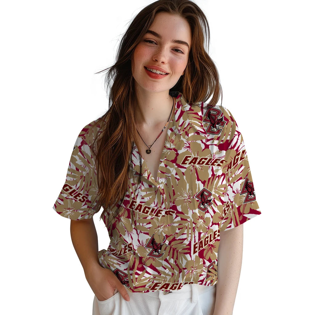 Boston College Eagles Hawaiian Shirt - Hibiscus Overlay | Moonbestprint