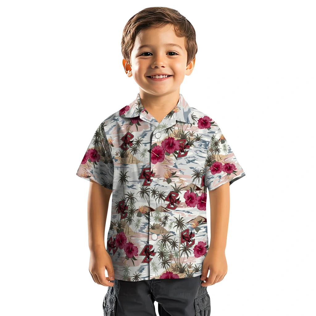Boston College Eagles Hawaiian Shirt - Hibiscus Seaside | Moonbestprint