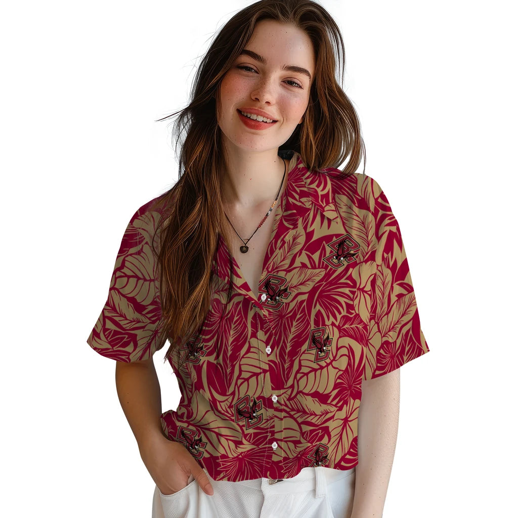 Boston College Eagles Hawaiian Shirt - Monstera Layer | Moonbestprint