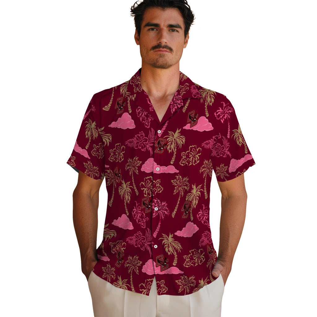 Boston College Eagles Hawaiian Shirt - Palm And Clouds | Moonbestprint