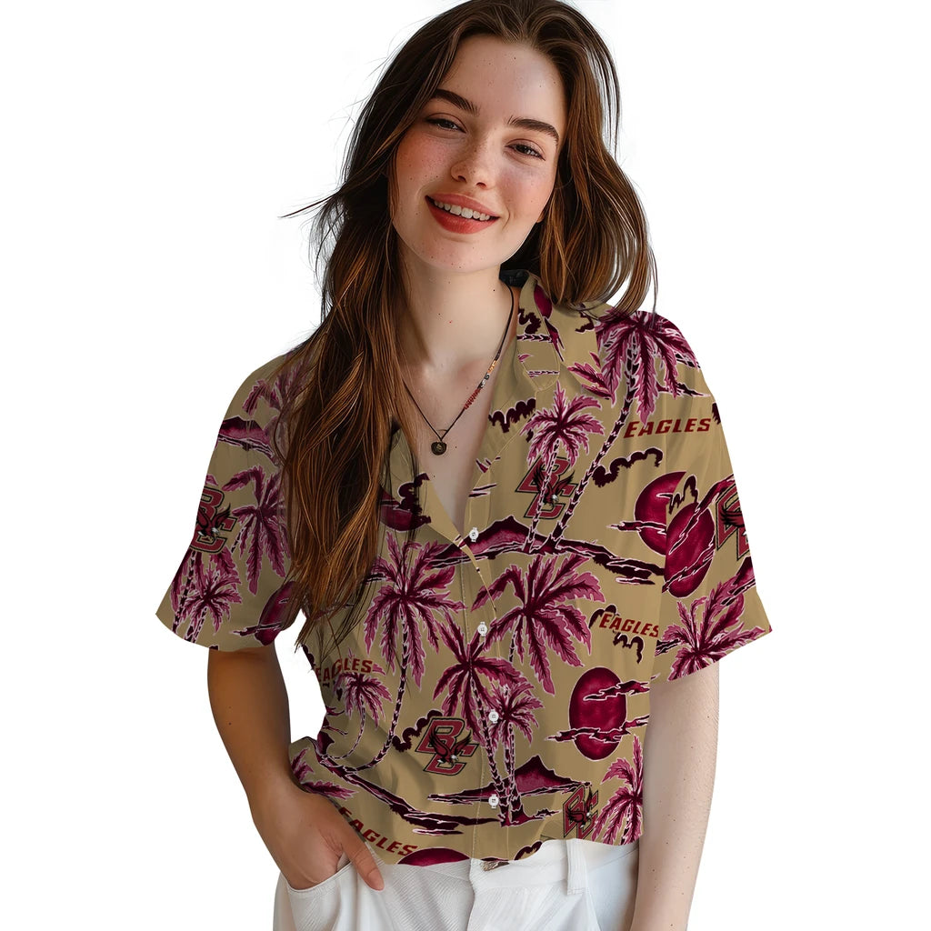 Boston College Eagles Hawaiian Shirt - Palm Sunset | Moonbestprint