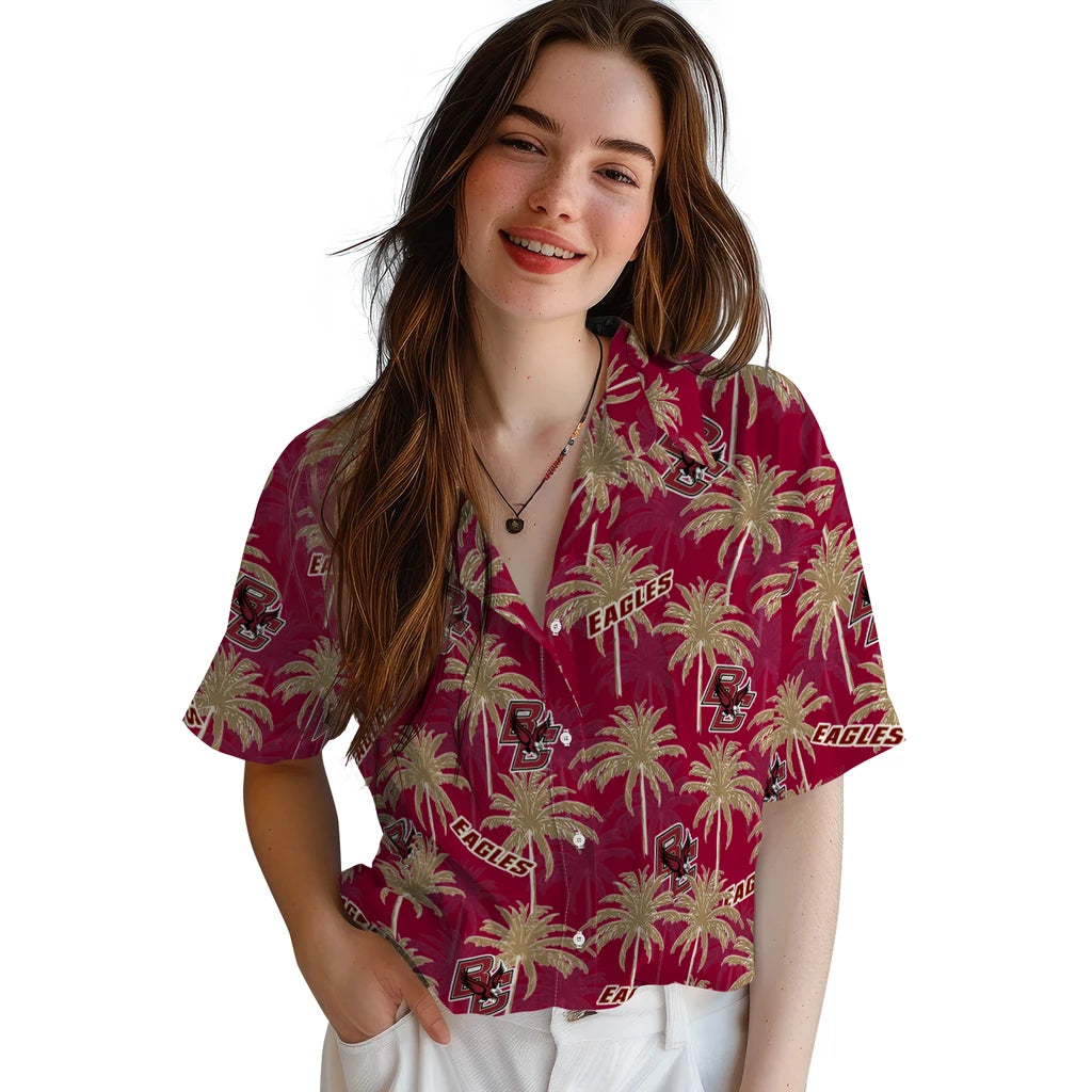 Boston College Eagles Hawaiian Shirt - Palm Tree Motif | Moonbestprint