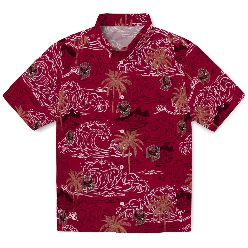 Boston College Eagles Hawaiian Shirt - Wave Palm | Moonbestprint