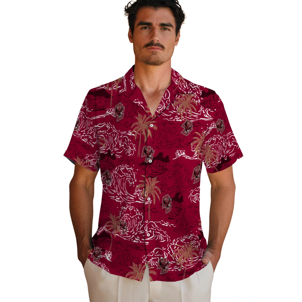 Boston College Eagles Hawaiian Shirt - Wave Palm | Moonbestprint