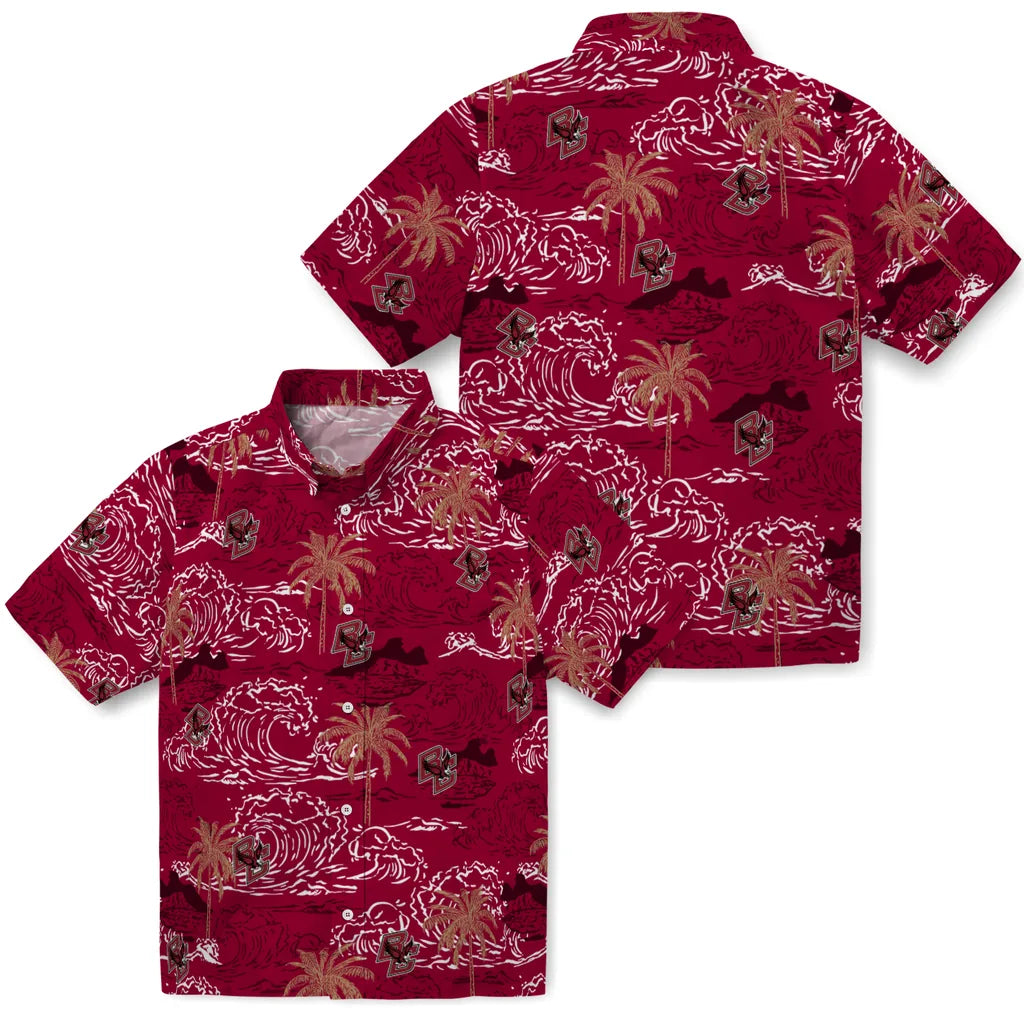 Boston College Eagles Hawaiian Shirt - Wave Palm | Moonbestprint