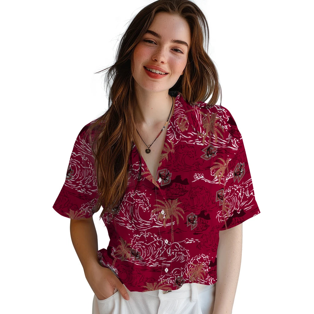 Boston College Eagles Hawaiian Shirt - Wave Palm | Moonbestprint