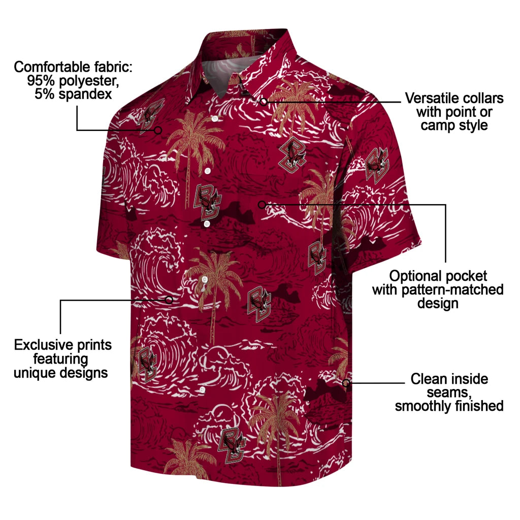 Boston College Eagles Hawaiian Shirt - Wave Palm | Moonbestprint