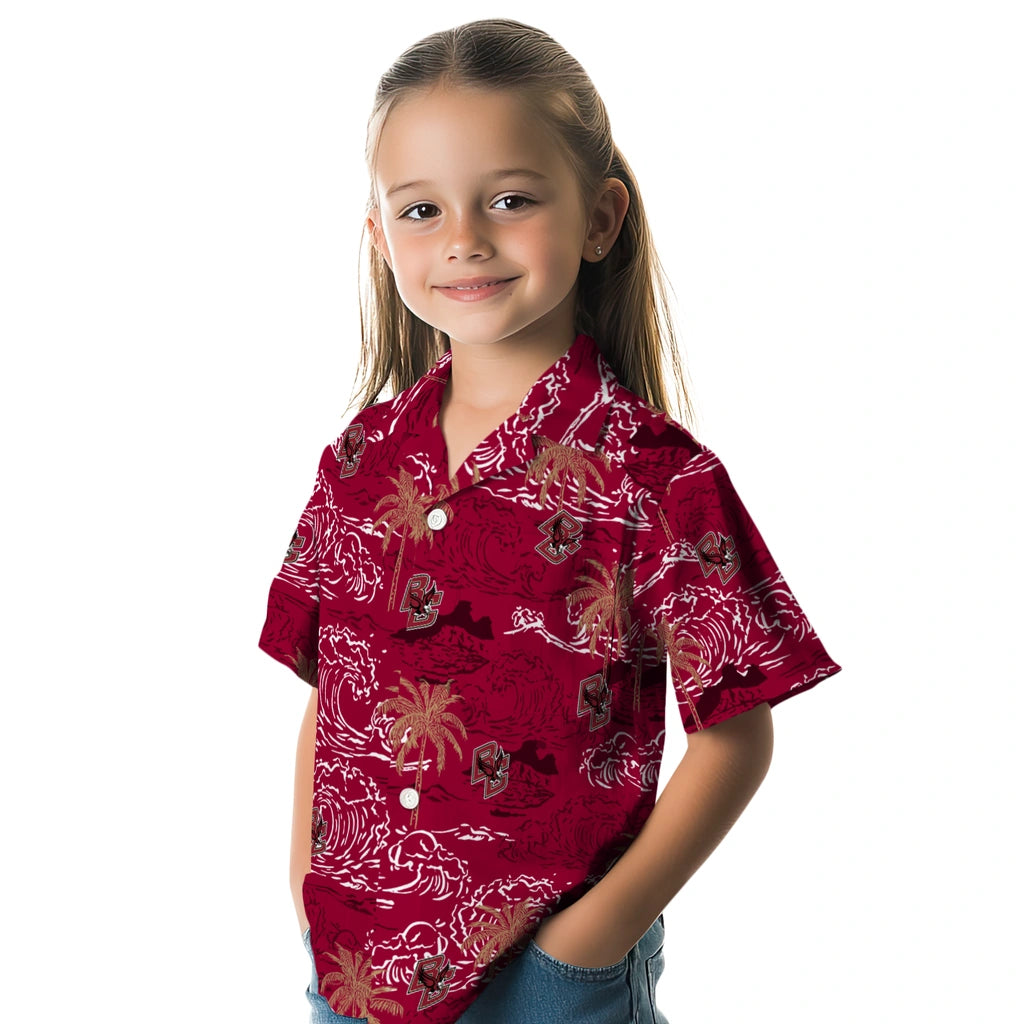 Boston College Eagles Hawaiian Shirt - Wave Palm | Moonbestprint