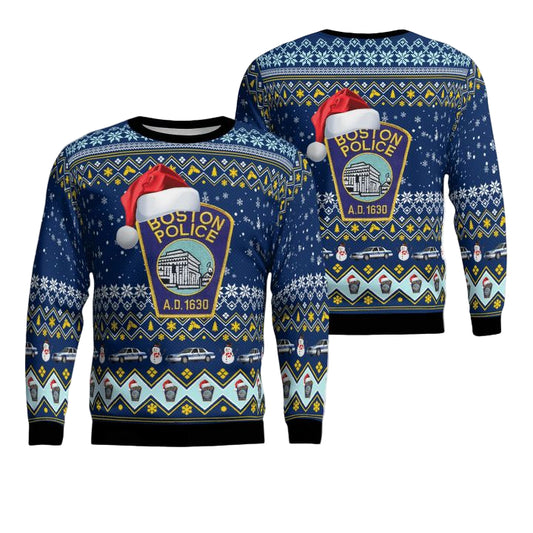 Boston Police Department Christmas AOP Sweater ? 0W71 ? Usalast