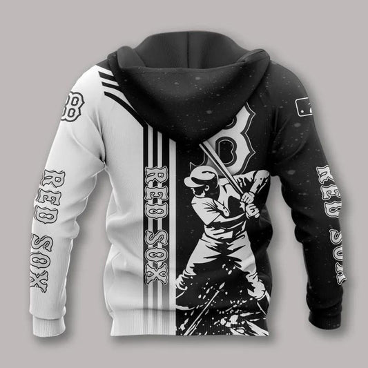 Boston Red Sox Black And White MLB All Over Print Hoodie -Moonbestprint