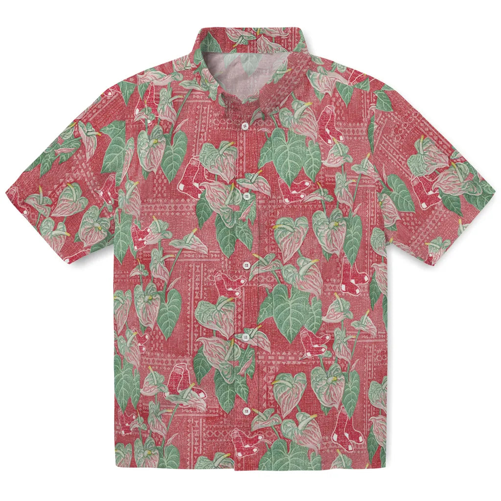 Boston Red Sox Hawaiian Shirt - Anthurium Overlay | Moonbestprint