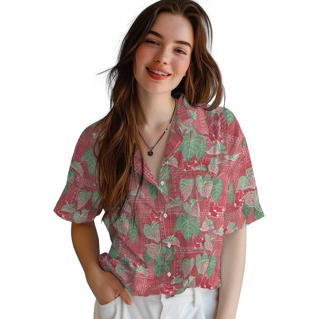 Boston Red Sox Hawaiian Shirt - Anthurium Overlay | Moonbestprint