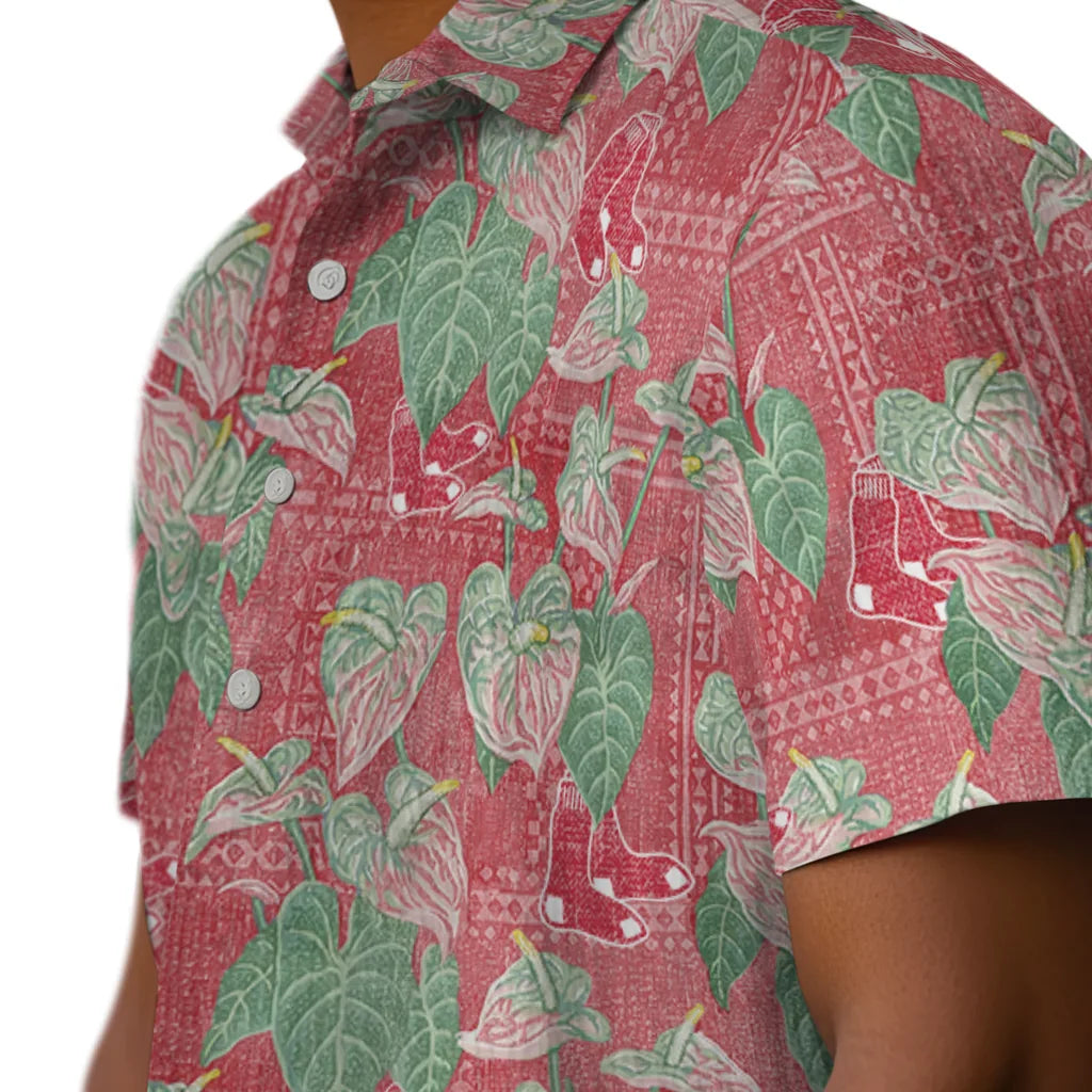 Boston Red Sox Hawaiian Shirt - Anthurium Overlay | Moonbestprint