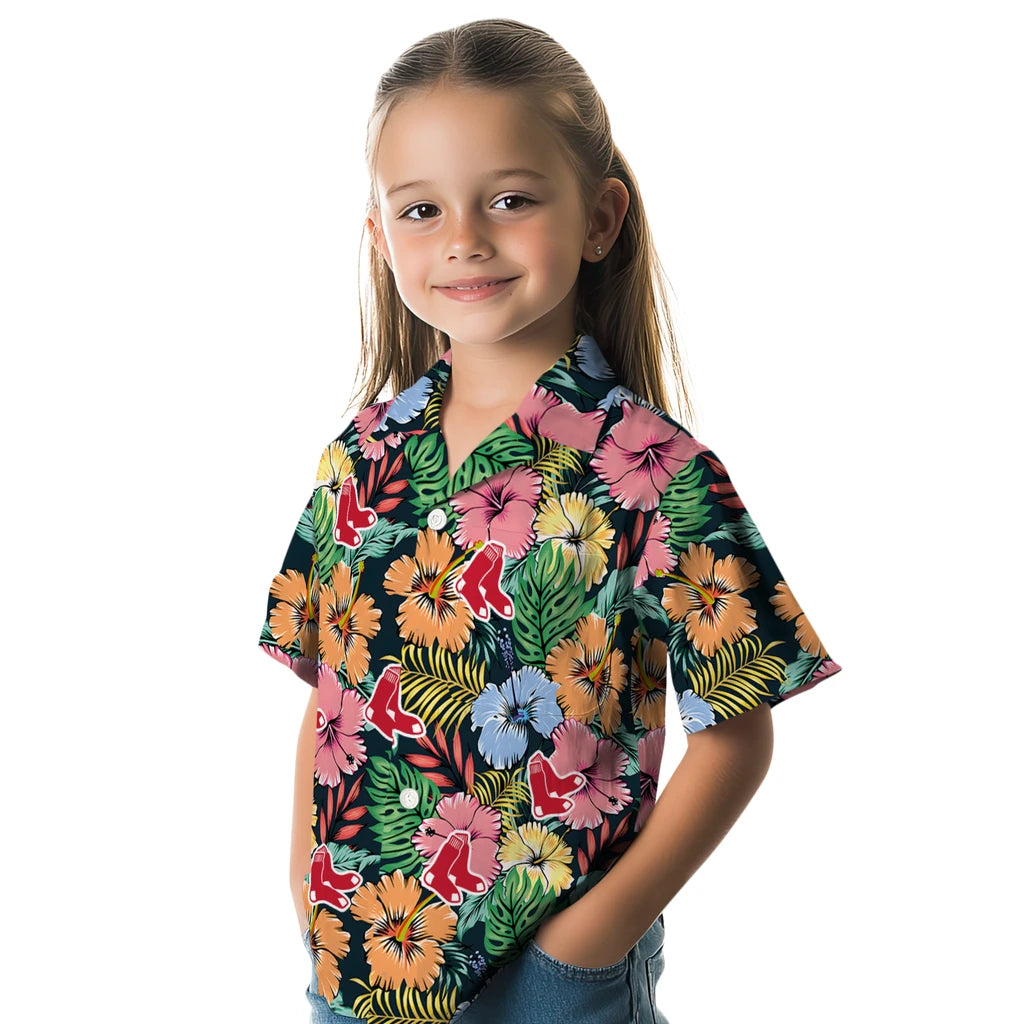 Boston Red Sox Hawaiian Shirt - Brilliant Hibiscus Garden | Moonbestprint