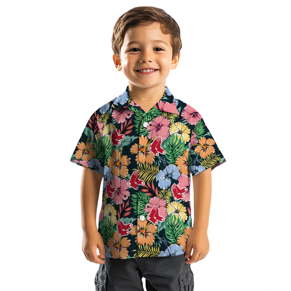 Boston Red Sox Hawaiian Shirt - Brilliant Hibiscus Garden | Moonbestprint