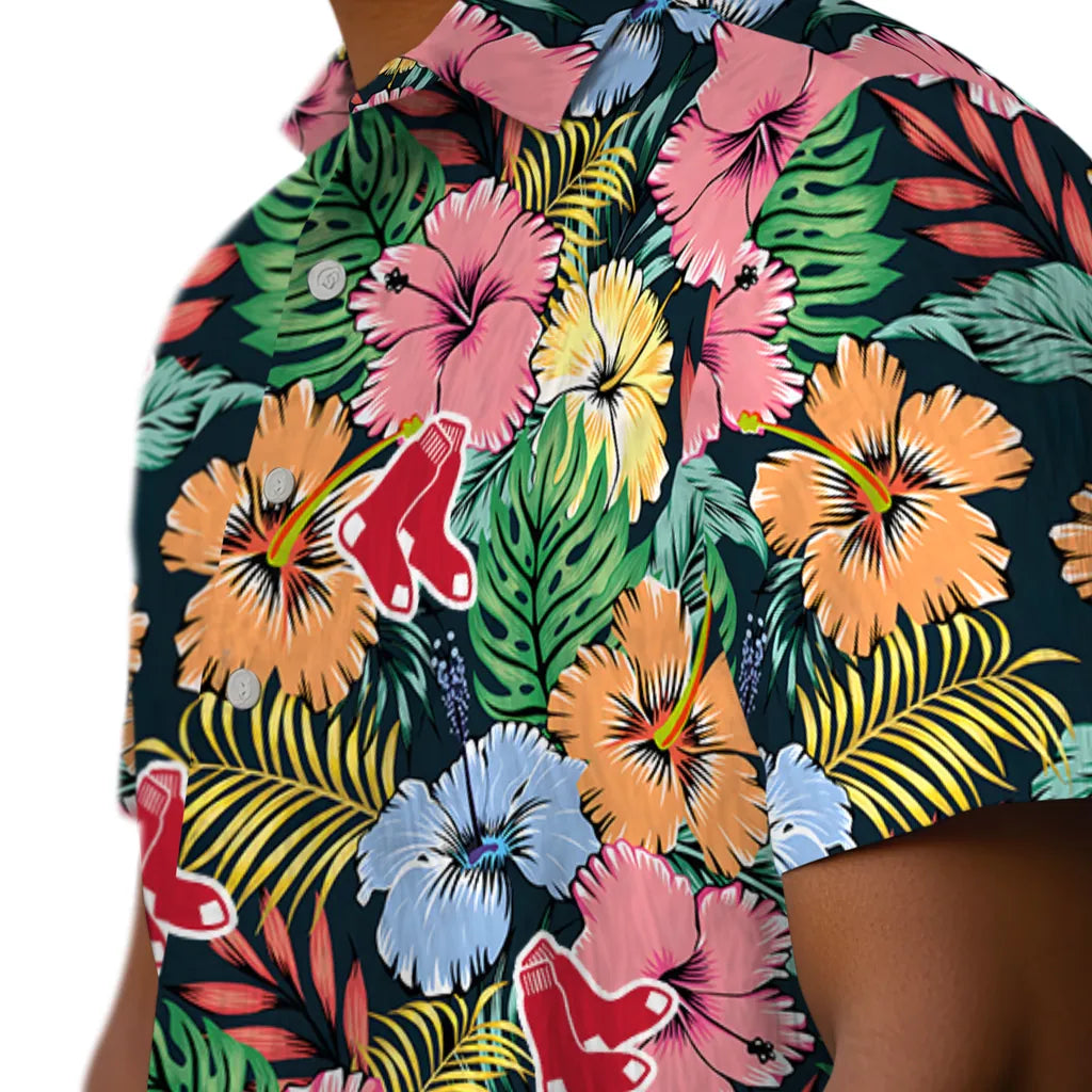 Boston Red Sox Hawaiian Shirt - Brilliant Hibiscus Garden | Moonbestprint