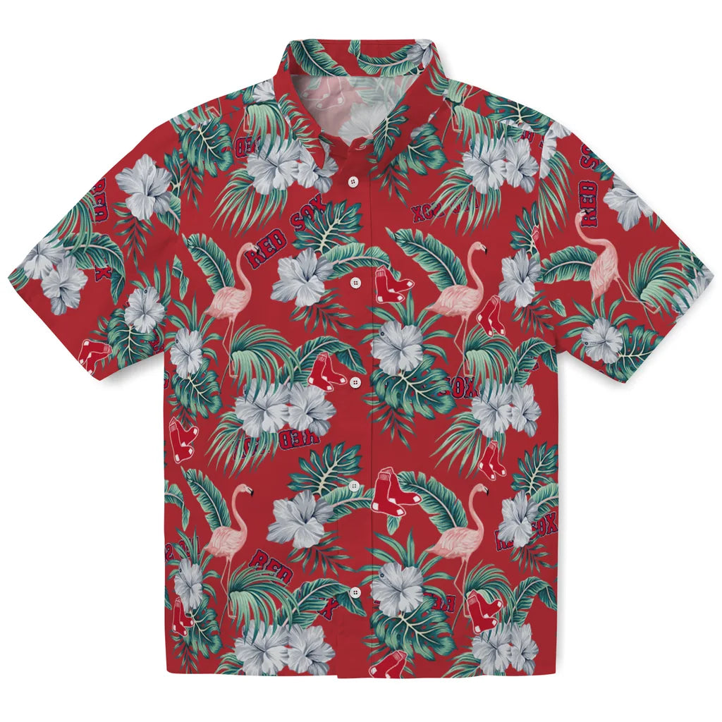 Boston Red Sox Hawaiian Shirt - Flamingo and Hibiscus | Moonbestprint
