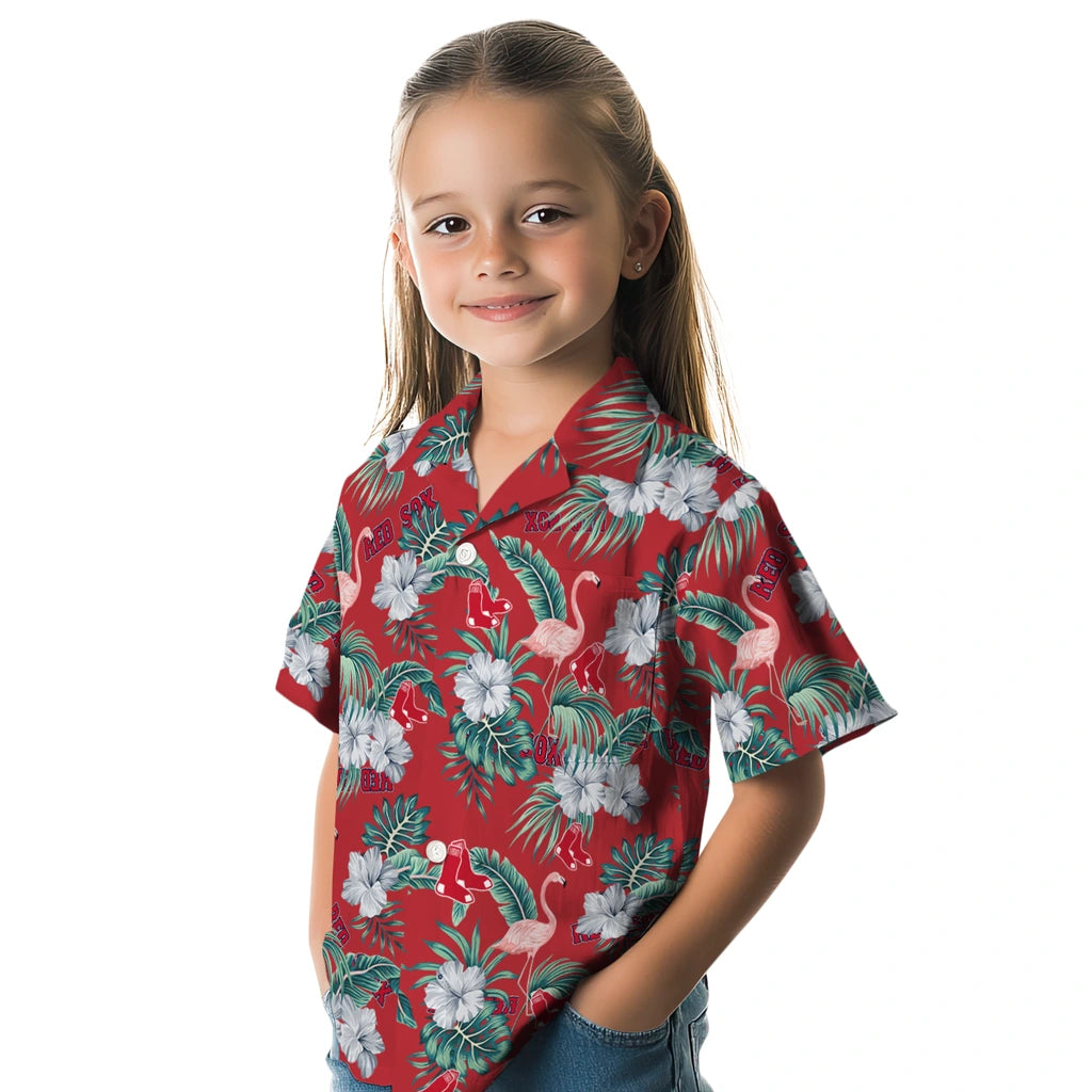 Boston Red Sox Hawaiian Shirt - Flamingo and Hibiscus | Moonbestprint