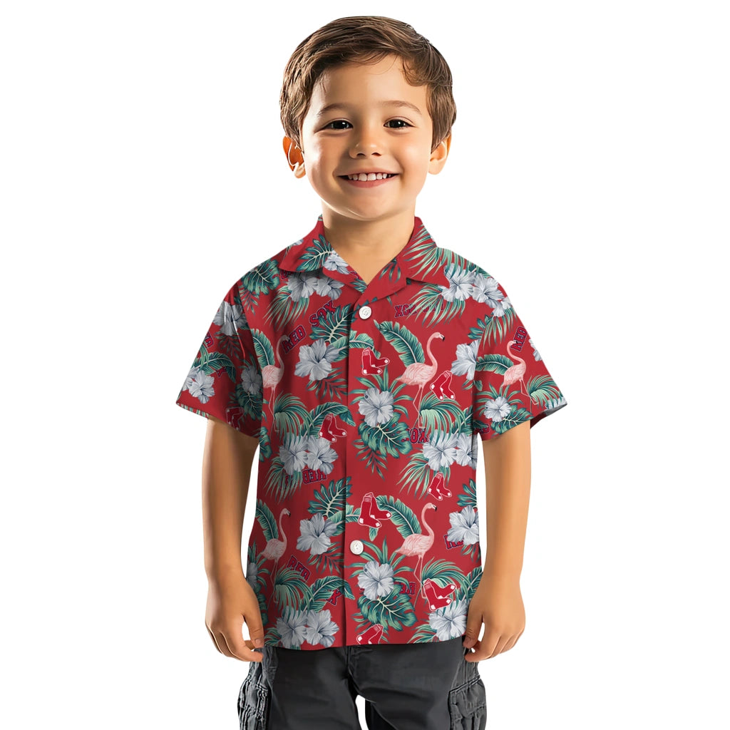 Boston Red Sox Hawaiian Shirt - Flamingo and Hibiscus | Moonbestprint