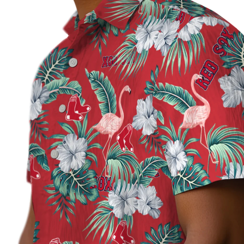 Boston Red Sox Hawaiian Shirt - Flamingo and Hibiscus | Moonbestprint