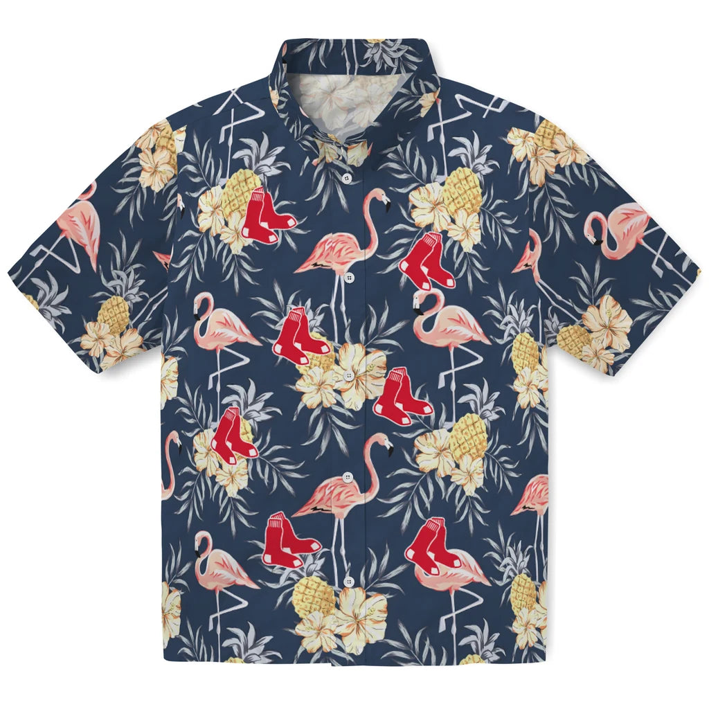 Boston Red Sox Hawaiian Shirt - Flamingo Hibiscus | Moonbestprint