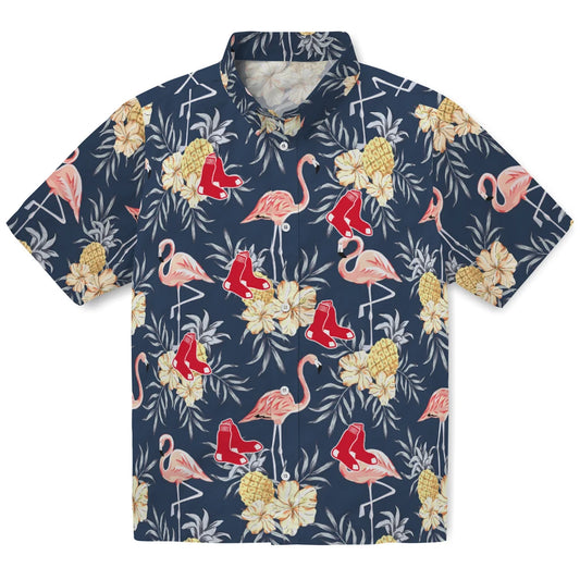 Boston Red Sox Hawaiian Shirt - Flamingo Hibiscus | Moonbestprint