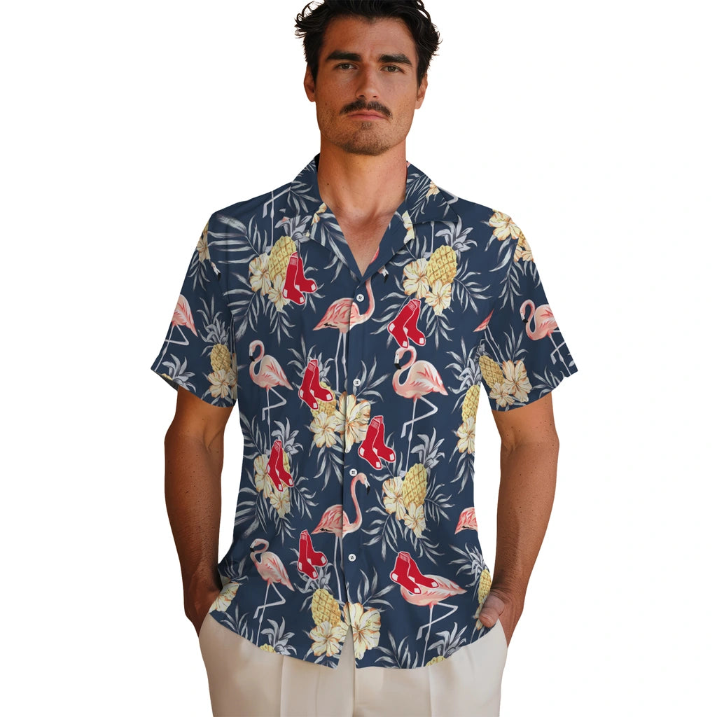 Boston Red Sox Hawaiian Shirt - Flamingo Hibiscus | Moonbestprint