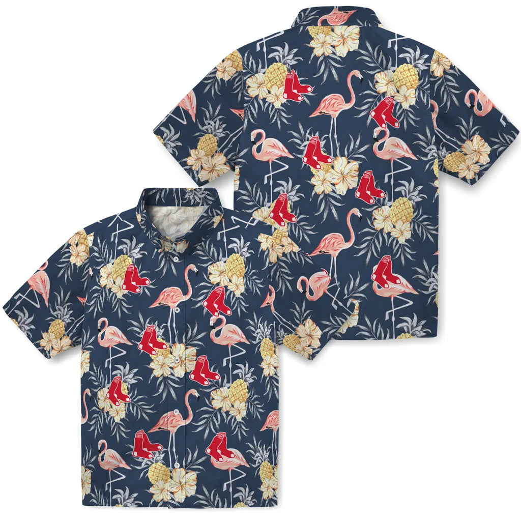 Boston Red Sox Hawaiian Shirt - Flamingo Hibiscus | Moonbestprint