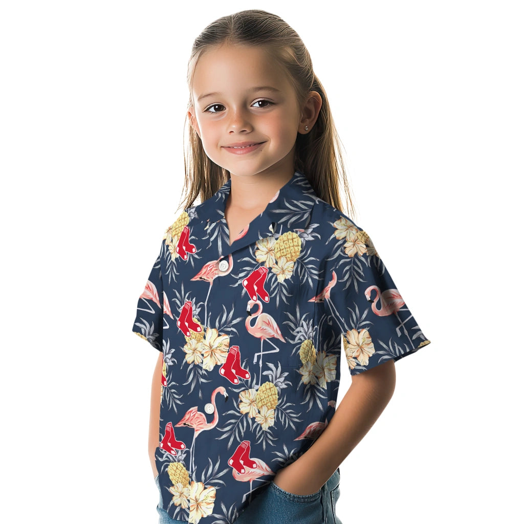 Boston Red Sox Hawaiian Shirt - Flamingo Hibiscus | Moonbestprint