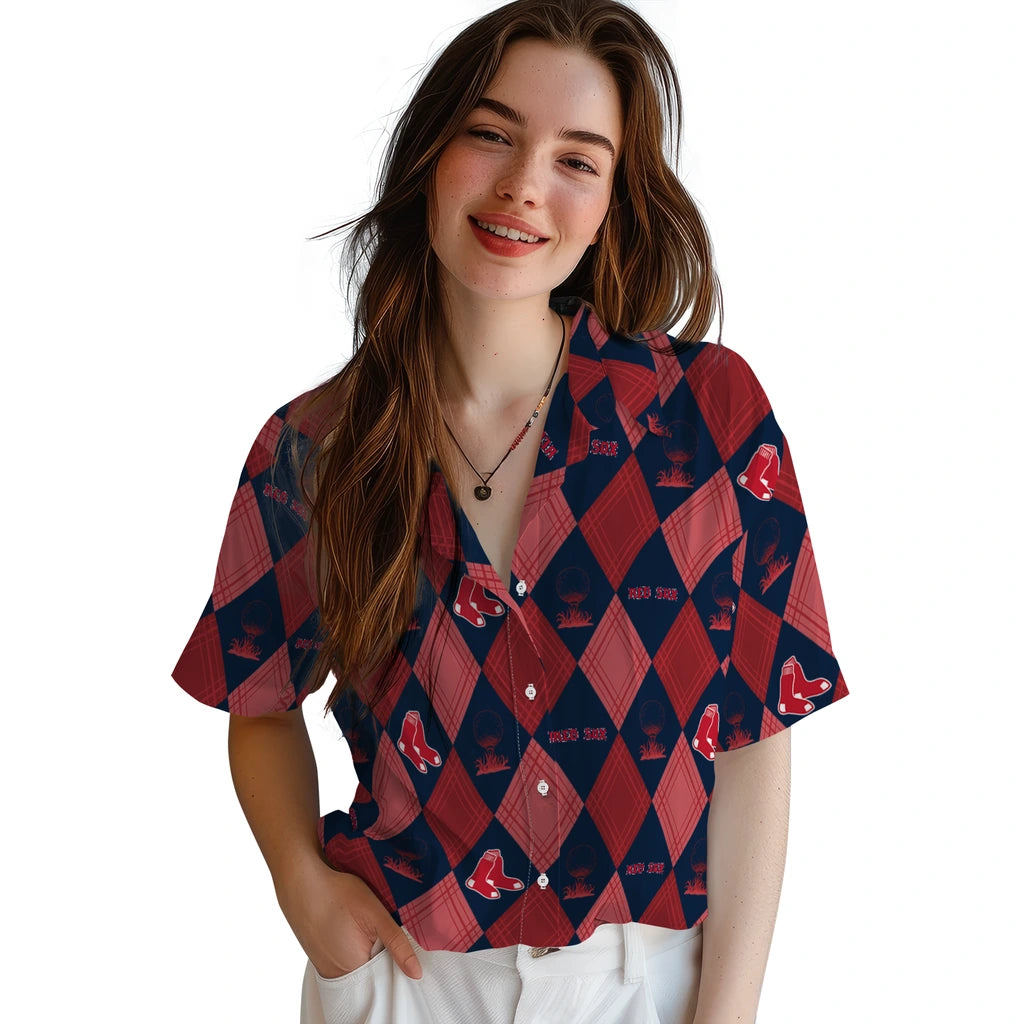 Boston Red Sox Hawaiian Shirt - Golfing Plaid | Moonbestprint