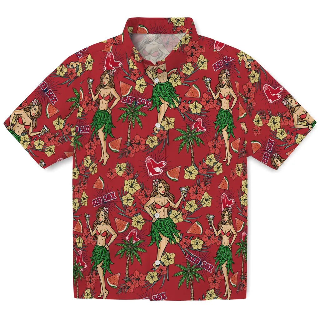Boston Red Sox Hawaiian Shirt - Hawaiian Girls Design | Moonbestprint